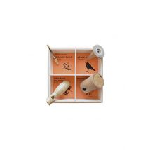Coffret Bois 4 Appeaux - Merle-hulotte-mésange Bleue-pigeon - Oiseaux