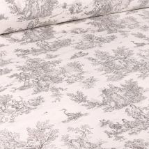 Tissu Coton Imprimé Grande Largeur Jouy Anthracite Sur Fond Blanc Cassé - Au Mètre - Craftine