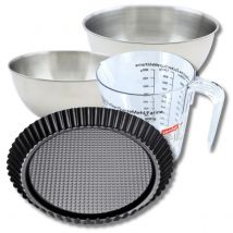 Set Pâtisserie Avec Moule À Tarte Renversée 28 Cm, 2 Bols À Mixer, Verre Mesureur Et Spatule Zenker