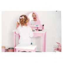 Coiffeuse Jasmin Pour Enfants Avec Tabouret En Mdf Rose Et Blanc - Pinolino