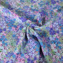 Tissu Viscose Ecovero Floral Sur Fond Bleu - Au Mètre - Craftine