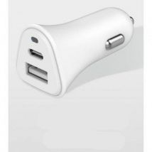 Just Green Double Chargeur Voiture Usb A+c Pd 37w (12+25w) Power Delivery Souple Blanc - Just Green