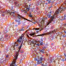 Tissu Voile De Coton Digital Petites Fleurs Pêche, Violet Et Ocre Sur Fond Blanc - Au Mètre - Craftine