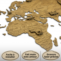 Carte Du Monde En Bois Creatifwood 2d Foncée M (100 X 70 Cm) - Décoration Murale - Creatifwood