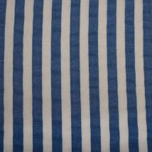 Tissu Coton Imprimé Marina Rayures Bleues Jean Sur Fond Blanc - Au Mètre - Craftine