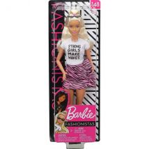 Poupée Barbie Fashionistas Blonde - Jupe Rose Zébré Et T-shirt Blanc - Mattel - Ghw62 - Barbie