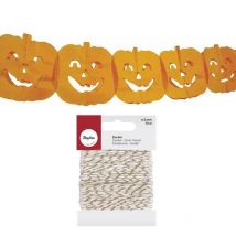 Guirlande Citrouilles Pour Halloween + Ficelle Dorée & Blanche 15 M - Youdoit
