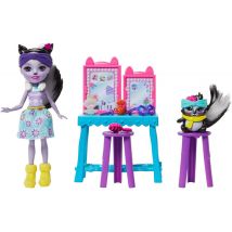 Enchantimals Poupee Sage Skunk Le Salon De Coiffure Avec Caper - Figurine 15 Cm - Animal La Moufette - Mattel Gjx34