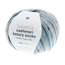 Pelote De Laine À Chaussettes Superba Cashmeri Luxury Socks 4 Fils - 100g - Rico Design : Douceur Et Luxe Pour Vos Pieds Bleu (005 - Denim)