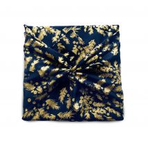 Carédeau Papier Cadeau Réutilisable Mat 100% Coton Furoshiki Francais Bouts De Houx (bleu Nuit) 35x35cm