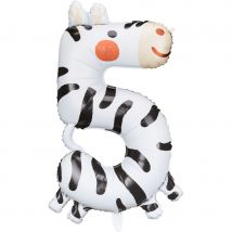 Ballon Aluminium Hélium Animaux Chiffre 5 - Zèbre - PartyDeco