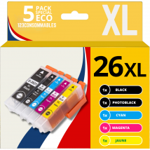 123consommables - 26xl - Pack 5 Cartouches D'Encre Compatibles Avec Epson Pour Epson Expression Premium Xp-510 Xp-520 Xp-600 Xp-605 Xp-610 Xp-615