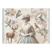 1 Feuille De Papier De Riz 21 X 29,7 Cm Ab Studio Scene Retro 2451 Scrapbooking