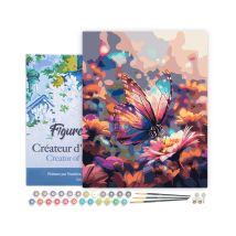 Peinture Par Numéro Figured'art Avec Cadre - Papillon Butinant - Kit De Loisir Créatif Diy Numéro D'Art Complet - 40x50cm Toile Tendue Sur Châssis