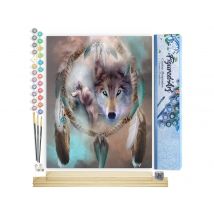 Peinture Par Numéro Figured'art - Loups Et Plumes - Kit De Loisir Créatif Diy Numéro D'Art Complet - 40x50cm Toile Roulée + Châssis En Bois À Monter