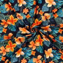 Tissu Maillot De Bain Fleurs Tropicaz Sur Fond Bleu Marine - Craftine