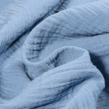 Tissu Double Gaze Grande Largeur Uni Bleu Denim - Au Mètre - Craftine