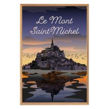 Tableau Mural Encadré Illustration Mont-saint-michel Sunset 65x97 Cm - Ceanothe