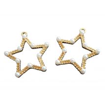 2 Pendentifs Etoile Avec Perles Blanches - 32*30mm - Doré - - PAS DE MARQUE -