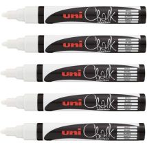 Lot De 5 Marqueurs Craie Uni Chalk Marker Uni Ball Pointe Moyenne Blanc - Uni-Ball