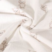 Tissu Double Gaze De Coton Bio Digital Oursons Sur Fond Blanc - Au Mètre - Craftine