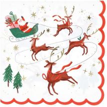 16 Serviettes Père Noël, Traîneau Et Rennes - Meri Meri