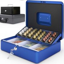 Caisse À Monnaie 30x24x9cm- Coffret Monnaie En Acier- Monnayeur, 2 Clés, Compartiments À Monnaie- Poignée De Transport Robuste- Acropaq - Acropaq