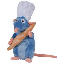 Peluche Rat Remy Chef De Cuisine Avec Baguette De Pain 33 Cm - Ratatouille - Nicotoy - Peluche Licence Disney - Nicotoy