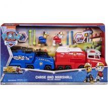 Pat Patrouille Truck Rescue : Marcus Et Son Camion De Pompier + Chase Camion De Police - Figurine Chien - Vehicule De Luxe - Paw Patrol - Spin Master