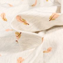Tissu Jersey Coton Plumes Pailletées Sur Fond Blanc Chiné - Au Mètre - Craftine