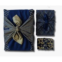 Lot De 3pcs Emballages Papier Cadeau Réutilisable Coton Recyclé Carédeau Pack Famille 'gloire' En Bleu Minuit 100% Coton