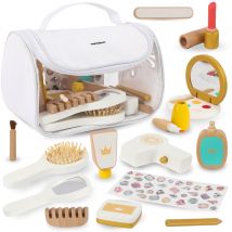 Maquillage Enfant, Jeux De Rôle - Trousse De Toilette +15 Accessoires Bois, Imagination Imitation - Mamabrum