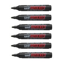 6 Marqueurs Permanent Indélébile Prockey Pointe Conique Noir - Uni-Ball