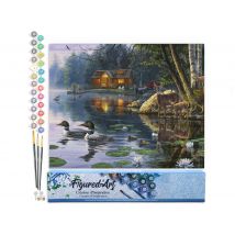 Peinture Par Numéro Figured'art - Chalet Au Bord Du Lac - Kit De Loisir Créatif Diy Numéro D'Art Complet - 40x50cm Sans Châssis En Bois