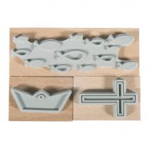 Kit Tampons Bois Confirmation,communion, 3,9x2,6cm - 8,3x2,6cm, Boîte 3 Pces - Rayher