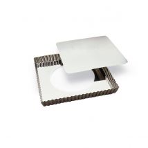 Tarte Carrée Cannelée - Fer Blanc - Fond Mobile - 230x230 Mm Dim Ext / 220x220 Mm Dim Int - H25mm - Gobel