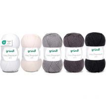 5 Pelotes De Laine - Blanc, Crème, Gris Galet, Anthracite Et Noir - 100% Acrylique - Gründl - Lisa Premium