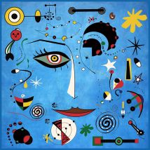 Carré Simili Cuir Peinture Inspiration Miro Bleu - Craftine