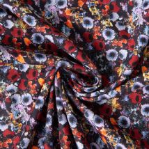 Tissu Jersey Coton Imprimé Maria Fleurs Bohème Sur Fond Noir - Craftine