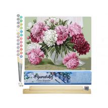 Peinture Par Numéro Figured'art - Jolies Pivoines Épanouies - Kit De Loisir Créatif Diy Numéro D'Art Complet - 40x50cm Toile Roulée + Châssis En Bois