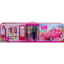 Coffret 4 En 1 : Cabriolet + Dressing + Poupee Barbie + Ken - Mattel - Gvk05 - Accessoire Poupee - Barbie