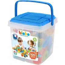 Bloko – Baril De Rangement De 100 Avec 1 Plaque De Jeu (bleu) – Dès 12 Mois – Fabriqué En Europe – Jouet De Construction 1er Âge – 503552 - Bloko