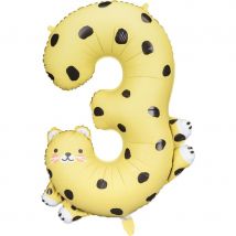 Ballon Aluminium Hélium Animaux Chiffre 3 - Guépard - PartyDeco