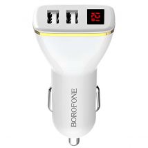 Borofone Chargeur Voiture 2 Usb Avec Affichage Led Charge Rapide Blanc