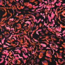 Tissu Jersey Viscose Imprimé Animalier Abstrait Fuschia Sur Fond Noir - Au Mètre - Craftine