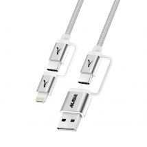 Akashi Câble 4 En 1 Usb-c + Lightning Compatible Apple Carplay Android Auto Gris