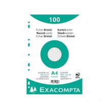 Fiches Bristol - A4 - Petits Carreaux - Perforées - Blanc - Lot De 100 - Exacompta