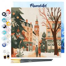 Mini Peinture Par Numéros Figured'art 20x20cm Avec Cadre Noël À Londres - Petit Format