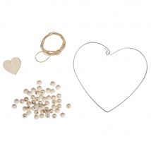 Kit:coeur De Fil Avec Perles En Bois, 14x14cm, À Suspendre, - Rayher