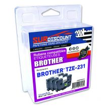 Lot De 3 Rubans Compatibles Pour Titreuse Brother Tze-231 12mm/8m Plastique Noir Sur Blanc - Surdiscount